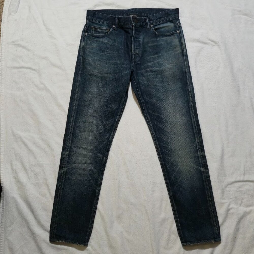 John Elliott "The Cast 2" Japanese Denim size 28, Distressed, Stretch, Indigo